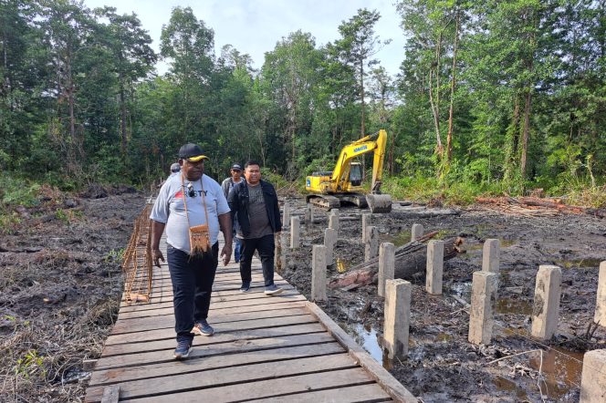 
					Bupati Asmat, Elisa Kambu mengecek progres pembangunan Jalan Penghubung Kali Aswet-Ewer, Kabupaten Asmat. (KabarPapua.co/Abdel Syah)