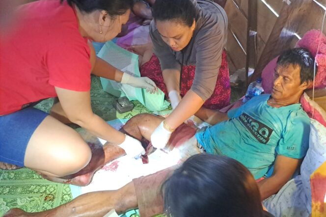 
					Korban kontak senjata di Lapter Baya Biru, Kabupaten Paniai saat mendapat pertolongan medis, Selasa 6 Februari 2024. (Dok Humas Polda Papua)