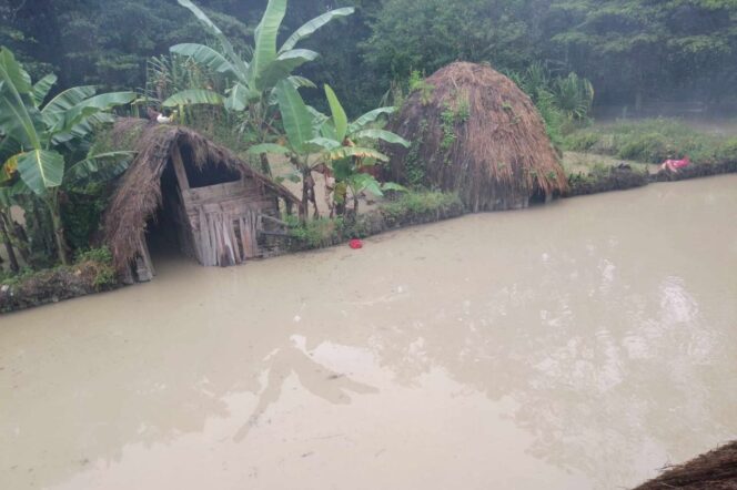 
					Honai warga di Kampung Pumo, Distrik Silo Karno Doga, Kabupaten Jayawijaya terendam banjir. (KabarPapua.co/Stefanus Tarsi)