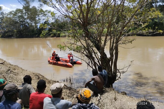 
					Tim SAR Wamena melakukan pencarian korban tenggelam di Sungai Baliem, Kabupaten Jayawijaya, Papua Pegunungan, Sabtu 30 Maret 2024. (Dok SAR Jayapura)