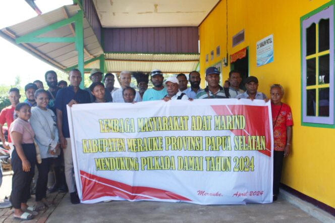 
					Lembaga Masyarakat Adat (LMA) Marind menyuarakan dukungan untuk Pilkada damai di Tanah Papua. (Ist)