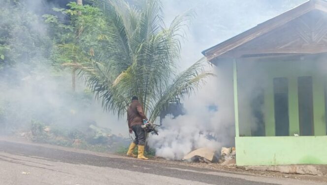 
					Riswanto Iha saat turun langsung melakukan fogging di wilayah Bumsur, Kaimana pada Jumat 21 Juni 2024. (KabarPapua.co/Yosias Wambrauw)