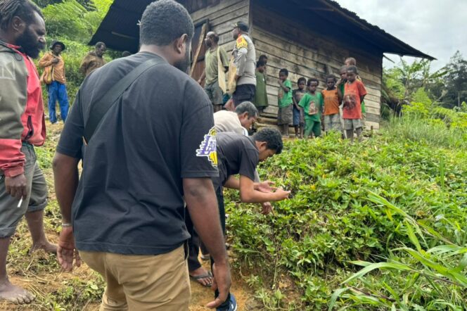 
					Aparat Polres Dogiyai melakukan olah TKP penemuan mayat bocah berlumuran darah, Sabtu 20 Juli 2024. (Polda Papua)