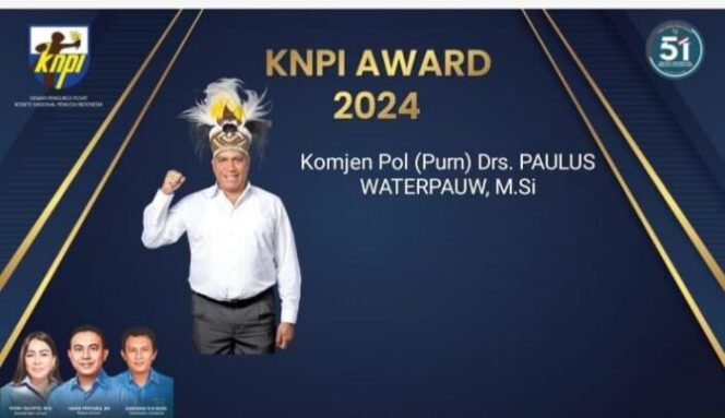 
					Kandidat gubernur Papua 2024 dari Partai Golkar, Paulus Waterpauw, akan menerima KNPI Award 2024. (Ist)