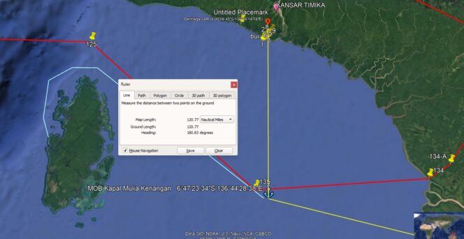 
					Ilustrasi peta lokasi jatuhnya ABK KM Mulua Kenangan di Laut Arafura. Foto: SAR Timika