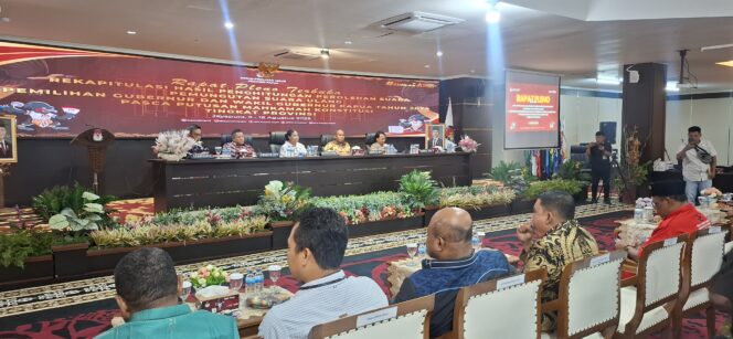 
					Komisi Pemilihan Umum (KPU) Provinsi Papua resmi memulai proses rekapitulasi hasil Pemungutan Suara Ulang (PSU) Pemilihan Gubernur dan Wakil Gubernur (Pilgub) Papua 2025. Foto: Imelda/KabarPapua.co