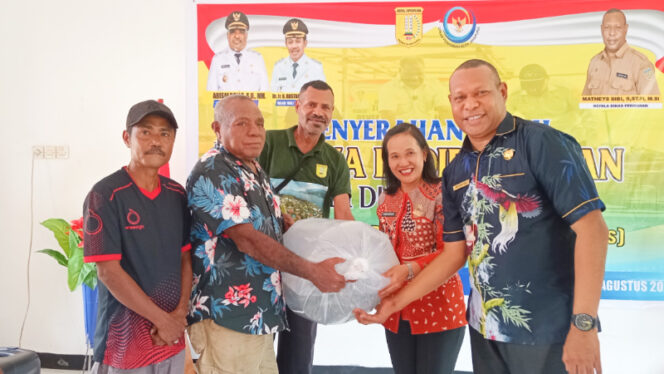 
					Pemkot Jayapura serahkan 50 ribu benih ikan air tawar kepada nelayan di Distrik Heram. (KabarPapua.co/Natalya Yoku)
