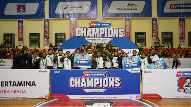 
					SMAN 1 Merauke unggul sebagai juara 1 My Pertamina Futsal Competition 2025. Foto: Pertamina Papua Maluku 