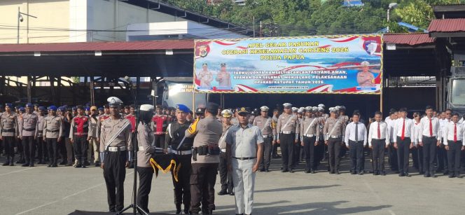 
					Polda Papua gelar apel operasi keselamatan 2026. Foto: Imelda/Kabarpapua.co