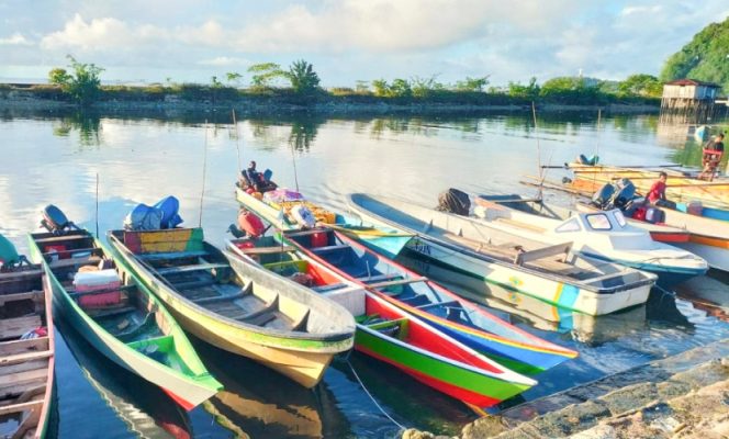 
					Perahu nelayan tradisional berjejer rapi di dermaga pelabuhan pasar ikan Serui. (Foto: RRI/Anwar)