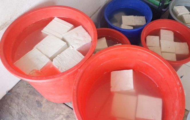 
					Tahu produksi UD. Sumber Gizi Serui, Kepulauan Yapen, Papua. (KabarPapua.co/Ainun Faathirjal)