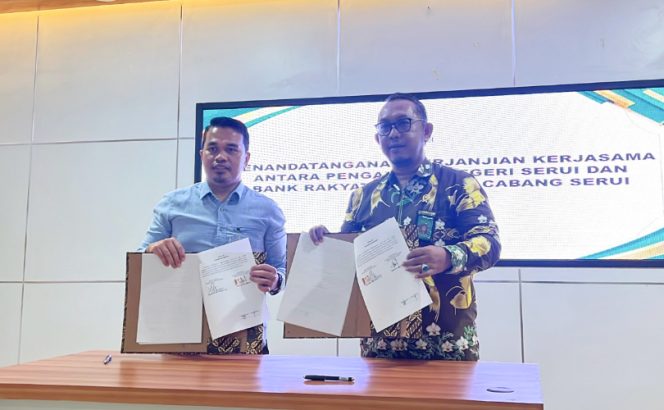 
					Dukung sistem pembayaran digital administrasi perkara, Pengadilan Negeri Serui kerja sama layanan perbankan dengan BRI Cabang Serui. (KabarPapua.co/Ainun Faathirjal)
