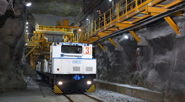 Area tambang bawah tanah Grasberg Block Cave (GBC) PT Freeport Indonesia. Pada 2025, volume penjualan PTFI untuk tembaga sebesar 1,2 miliar pound serta 1,1 juta ounces emas. Foto: PTFI