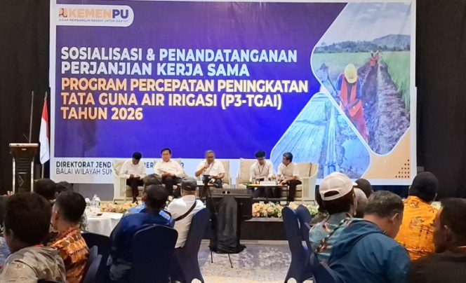 
					Suasana BWS Papua menggelar sosialisasi dan penandatanganan kerja sama Program P3-TGAI 2026. (KabarPapua.co/Imelda)