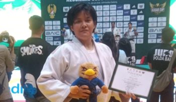 Bripda Dita Aulia Permata Putri, S.M., personel Polwan berdinas di Bidang Keuangan Polda Papua sukses bawa pulang medali perunggu di Kejurnas Judo KASAD 2026. Foto: Humas Polda Papua