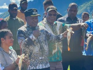Wabup Jayawijaya  Ronny Elopere menghadiri panen raya ikan sekaligus meninjau budidaya cabai rawit lokal di Kampung Wikiloma Waga-Waga, Distrik Kurulu. (Foto dok: Kominfo Jayawijaya)
