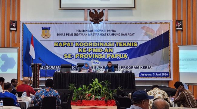 Dinas Pemberdayaan Masyarakat Kampung dan Adat (DPMK) Papua melaksanakan Rapat Koordinasi (Rakor) Pemberdayaan Masyarakat Kampung dan Adat DPMK Papua yang berlangsung di Kota Jayapura. Foto: ist