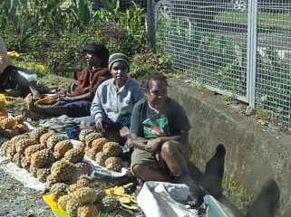 Mama pedagang Papua yang berjualan di sekitar  lokasi Rapat Kerja Kesehatan Daerah di Mulai, Puncak Jaya. Foto: Agis Pranoto/KabarPapua.co