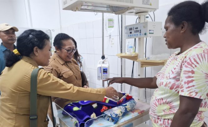 
					Plt DP3AKB Kepulauan Yapen, Rosita Mambay saat melihat kondisi bayi yang tengah mendapat perawatan di RSUD Serui. (KabarPapua.co/Ainun Faathirjal)

