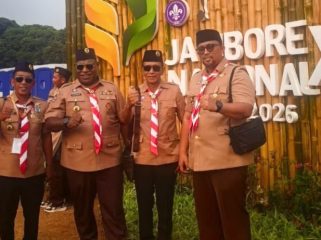 upati Jayawijaya sekaligus Ketua Majelis Pembimbing Cabang (Ka Mabicab) Gerakan Pramuka Jayawijaya, Atenius Murip menghadiri pembukaan Jambore Nasional (Jamnas) XVII . Foto: ist