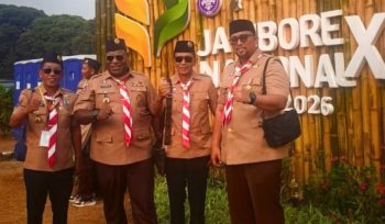 upati Jayawijaya sekaligus Ketua Majelis Pembimbing Cabang (Ka Mabicab) Gerakan Pramuka Jayawijaya, Atenius Murip menghadiri pembukaan Jambore Nasional (Jamnas) XVII . Foto: ist