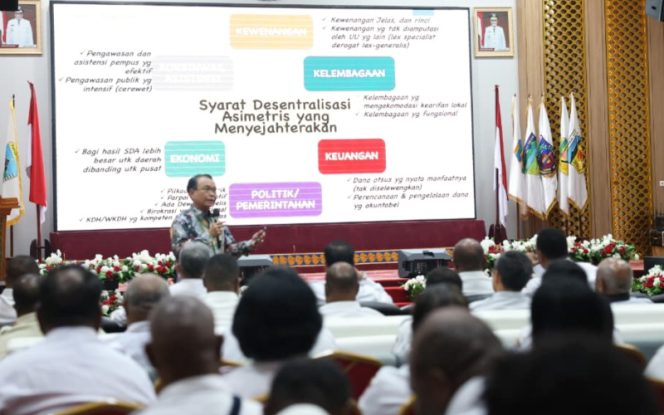 
					Suasana Pemprov Papua Tengah gelar kuliah umum tentang Otonomi Khusus Jilid II untuk Percepatan Pembangunan dan Kesejahteraan Rakyat di tanah Papua dengan tema “Penguatan Tata Kelola Pemerintahan Daerah Provinsi Papua Tengah”. (Foto dok: Humas Pemprov Papua Tengah)