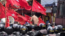 Pengamanan kepolisian pada unjuk rasa di Kota Jayapura. Foto: Humas Polresta Jayapura Kota.