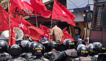 Pengamanan kepolisian pada unjuk rasa di Kota Jayapura. Foto: Humas Polresta Jayapura Kota.