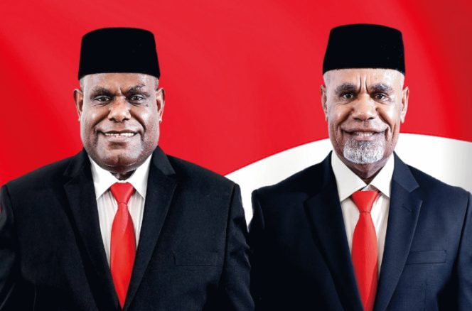 
					Foto Meki Nawipa dan Deinas Geley saat maju sebagai pasangan calon Gubernur Papua Tengah dan Wakil Gubernur Papua Tengah. (Foto dok: id.wikipedia.org) 