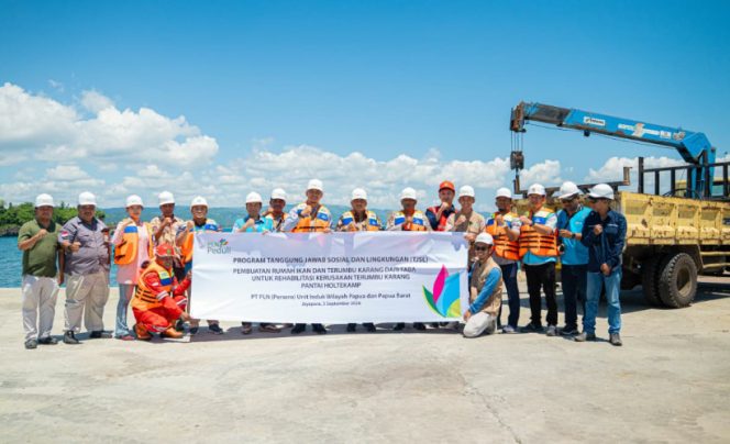 
					Kegiatan peresmian program TJSL pembuatan rumah ikan dari FABA dilaksanakan di Pantai Holtekamp, Kota Jayapura, sebagai wujud komitmen PLN dalam mendukung pemulihan ekosistem pesisir, menciptakan habitat baru bagi biota laut, serta meningkatkan potensi hasil tangkapan nelayan lokal. (Foto dok: PLN UIW Papua dan Papua Barat)