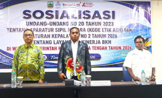 
					Saat Sosialiasi UUNo 20 Tahun 2023 tentang Kode Etik ASN dan Peraturan BKN No 2 Tahun 2026 Layanan E-Kinerja BKN yang digelar BKPSDM Papua Tengah di Timika. (Foto dok: papuatengahprov.go.id)