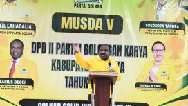 Ketua Harian DPD I Partai Golkar Provinsi Papua Tengah Willem Wandik, saat hadiri Musda V Partai Golkar Kabupaten Mimika. (Foto dok: IST)