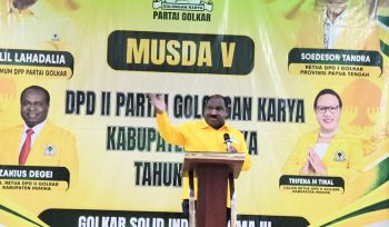 Ketua Harian DPD I Partai Golkar Provinsi Papua Tengah Willem Wandik, saat hadiri Musda V Partai Golkar Kabupaten Mimika. (Foto dok: IST)
