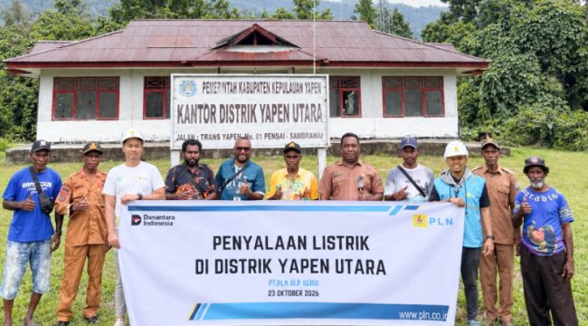 Penyalaan listrik di empat kampung di wilayah Yapen Utara, Kabupaten Kepulauan Yapen, sebagai upaya PLN memperluas akses listrik bagi masyarakat. (Foto dok: IST)