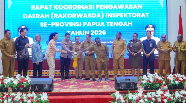 Saat pembukaan Rakorwasda Inspektorat Provinsi dan Kabupaten se-Provinsi Papua Tengah Tahun 2026 di Nabire. (KabarPapua.co/Agies Pranoto)