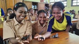 Pelajar di SMP Satu Atap Dormena yang mendapatkan pembelajaran Mulok terkait penyelamatan penyu. Foto: Katharina Lita/KabarPapua.co