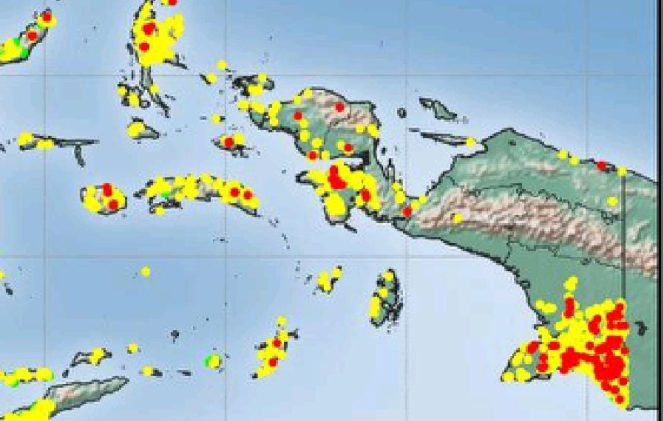 
					Peta sebaran titik panas di seluruh wilayah Papua. Foto: BMKG wilayah V Jayapura.
